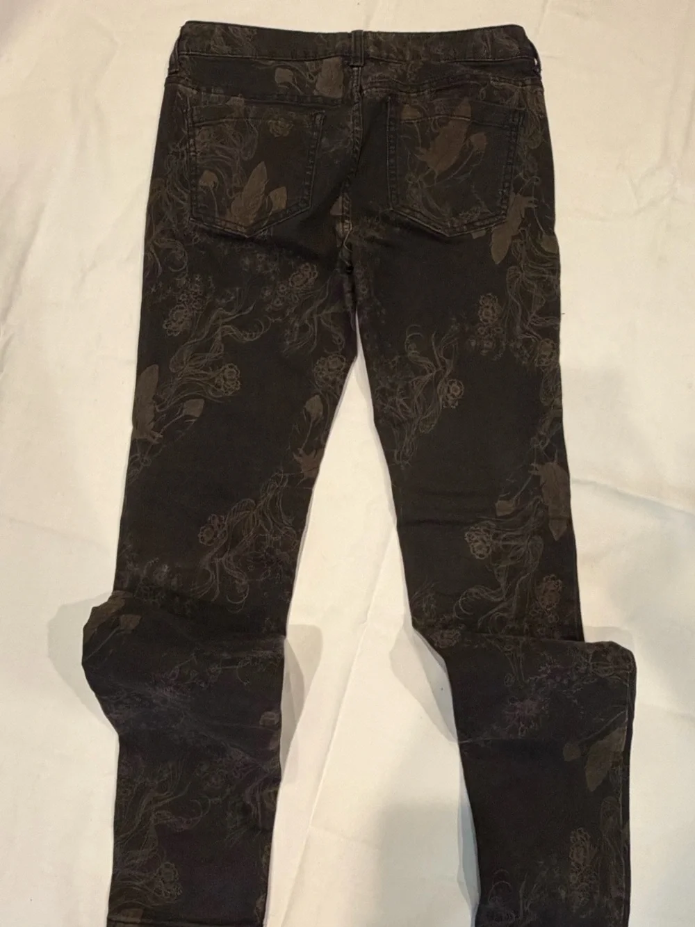 Free People Women’s Brown & Light Brown Abstract Feather & Flowers Jeans Size 28